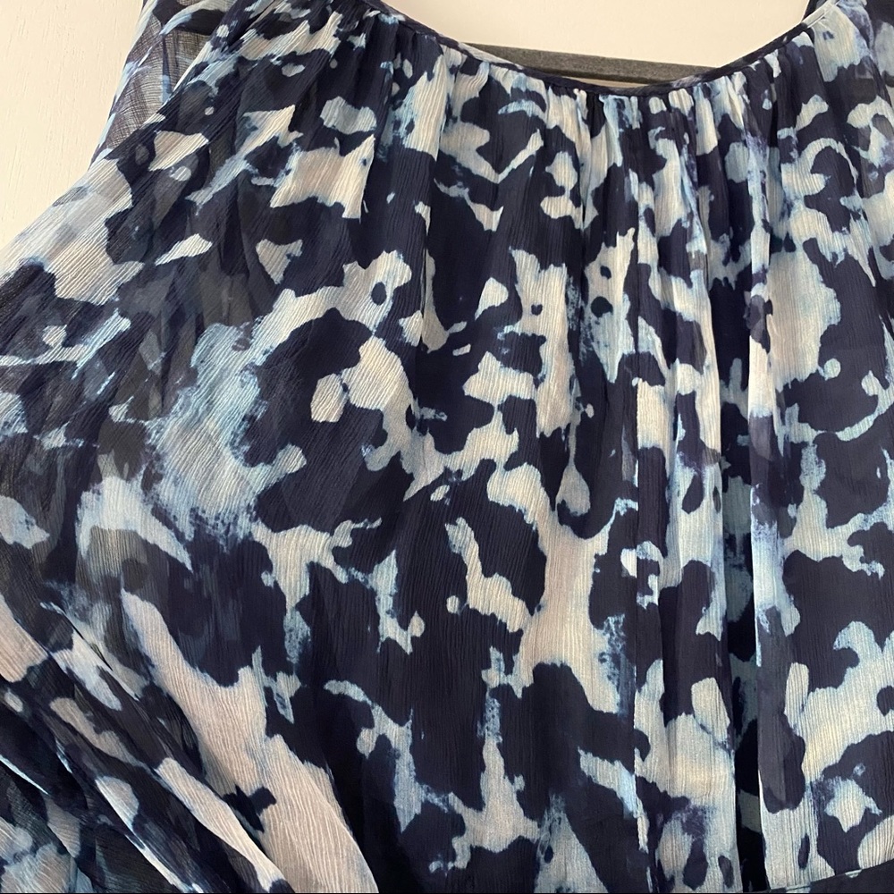 Catherine Malandrino 100% silk blue watercolor print tie dolman tunic blouse - Picture 9 of 9